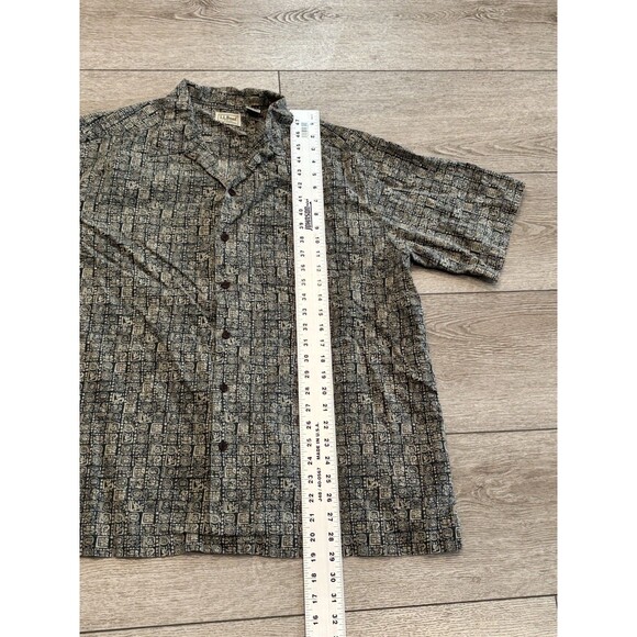 LL BEAN Shirt Mens Large Batik Mayan Aloha Print Aztec Button Up Camp Cotton - Picture 4 of 6
